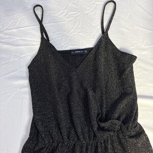 Zara Size Small Black Spaghetti Strap Sparkly  Jumpsuit 3/4 Pant